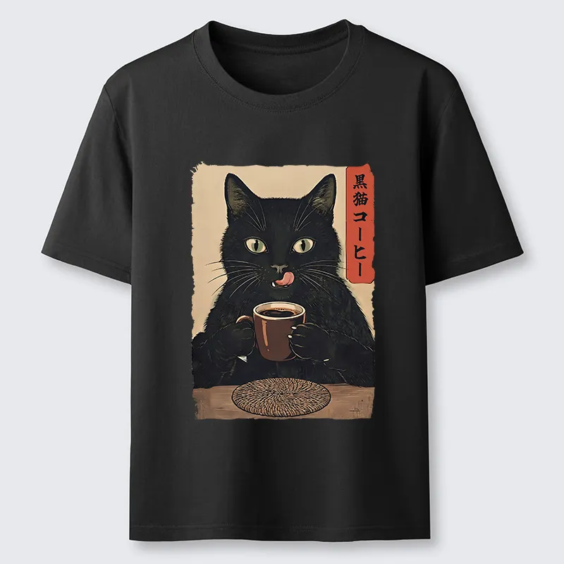 Tokyo-Tiger Vintage Black Cat Coffee Art Classic T-Shirt Sale