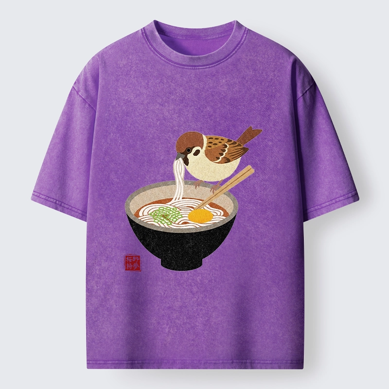 Tokyo‑Tiger Funny Bird Ramen Meme Washed T‑Shirt