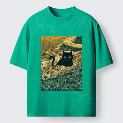 Tokyo‑Tiger Van Gogh Black Cat Washed T‑Shirt