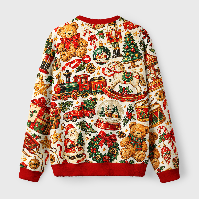 Tokyo-Tiger Vintage Christmas Toy Fuzzy Christmas Ugly Sweatshirt