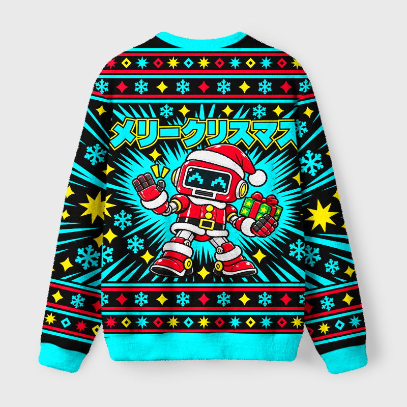 Tokyo-Tiger Retro Robot Funny Meme Fuzzy Christmas Ugly Sweatshirt