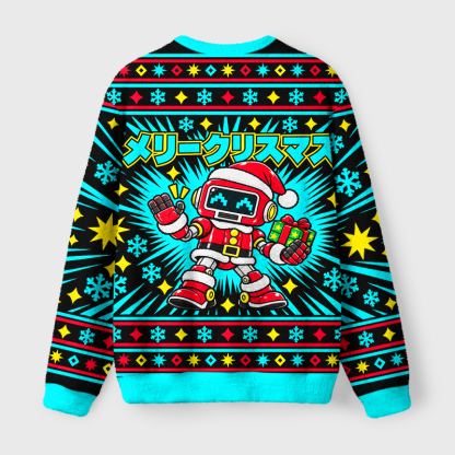 Tokyo-Tiger Retro Robot Funny Meme Fuzzy Christmas Ugly Sweatshirt