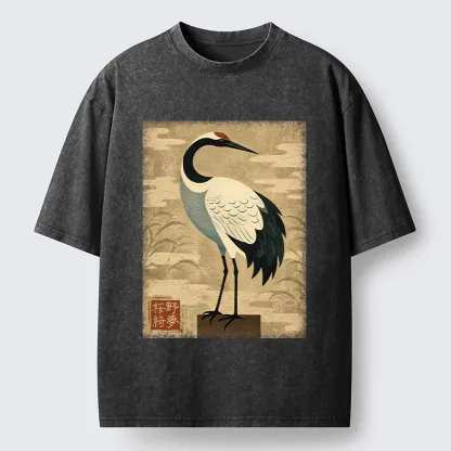 Tokyo-Tiger Elegant Japanese Crane Washed T-Shirt