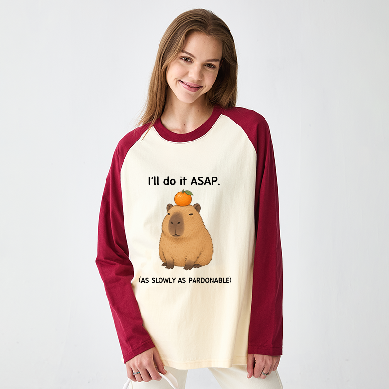 Tokyo-Tiger Slow Task Capybara Meme Raglan Long Sleeve T-shirt