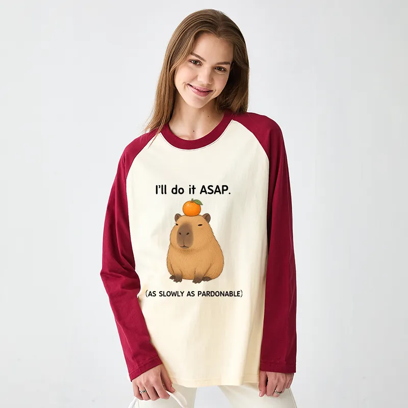 Tokyo-Tiger Slow Task Capybara Meme Raglan Long Sleeve T-shirt