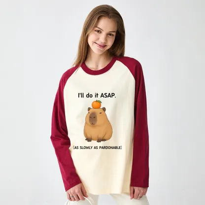 Tokyo-Tiger Slow Task Capybara Meme Raglan Long Sleeve T-shirt