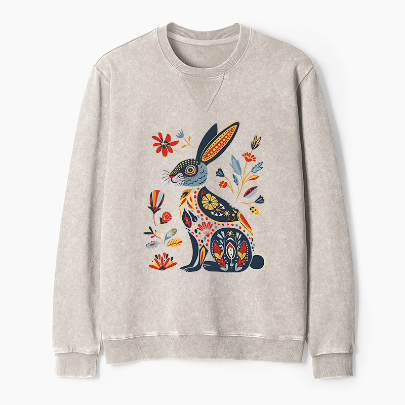 Tokyo-Tiger Folk Hare Bloom Washed Terry Sweatshirt
