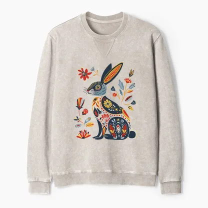 Tokyo-Tiger Folk Hare Bloom Washed Terry Sweatshirt