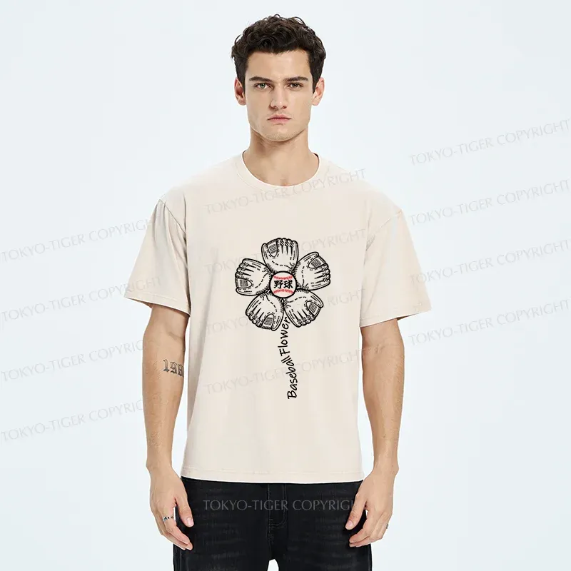 Tokyo-Tiger Baseball Flower Washed T-Shirt