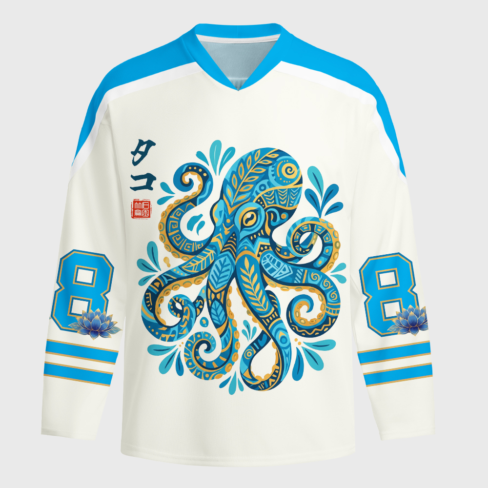 Tokyo-Tiger Mystic Octopus Waves Long-Sleeve Hockey Jersey