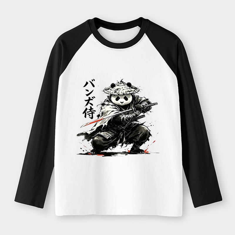 Tokyo-Tiger Panda Samurai Warrior Raglan Long Sleeve T-shirt