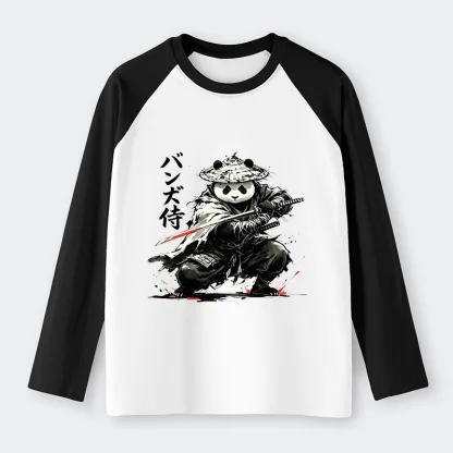 Tokyo-Tiger Panda Samurai Warrior Raglan Long Sleeve T-shirt