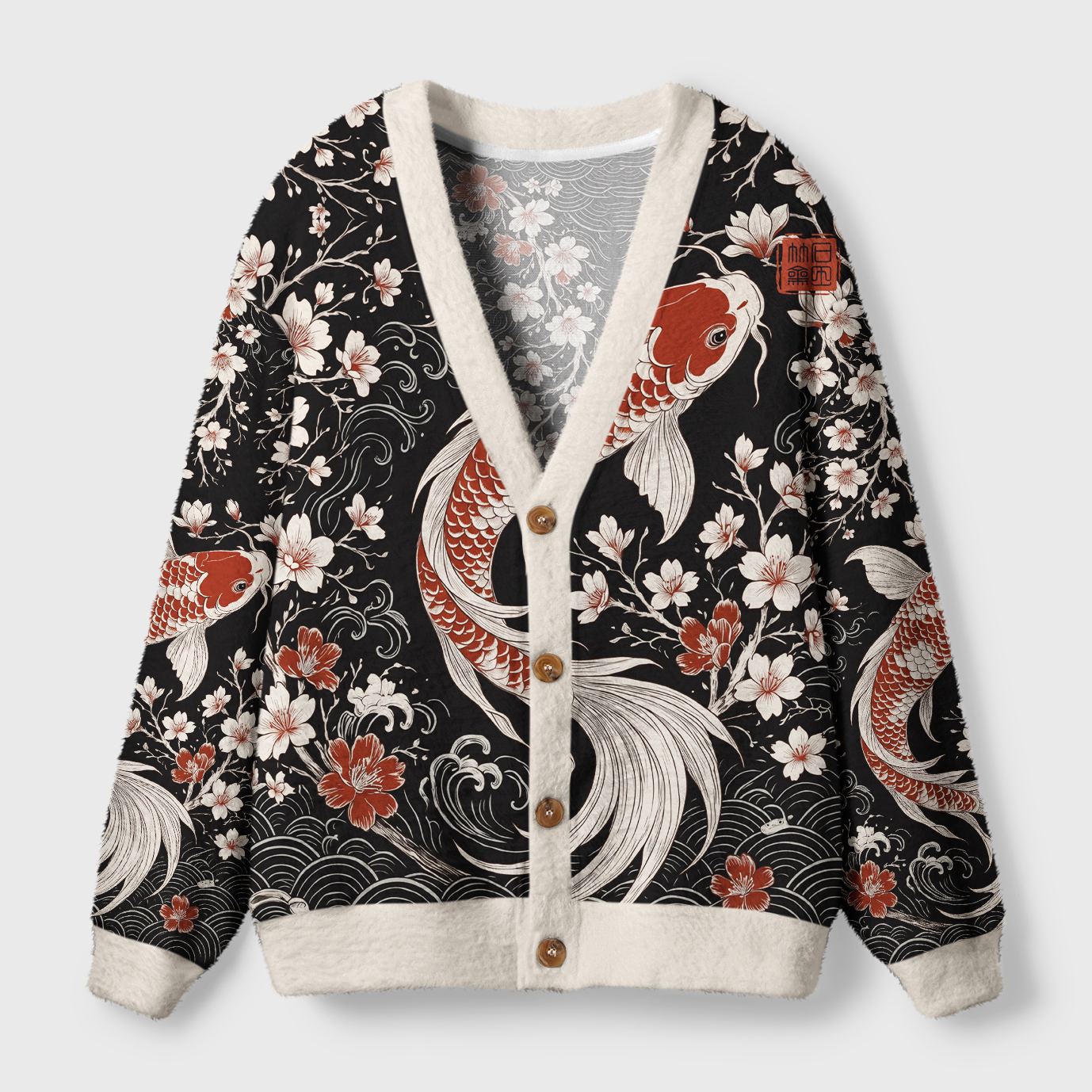 Tokyo-Tiger Vintage Sakura And Koi Ugly Cardigan Sweater