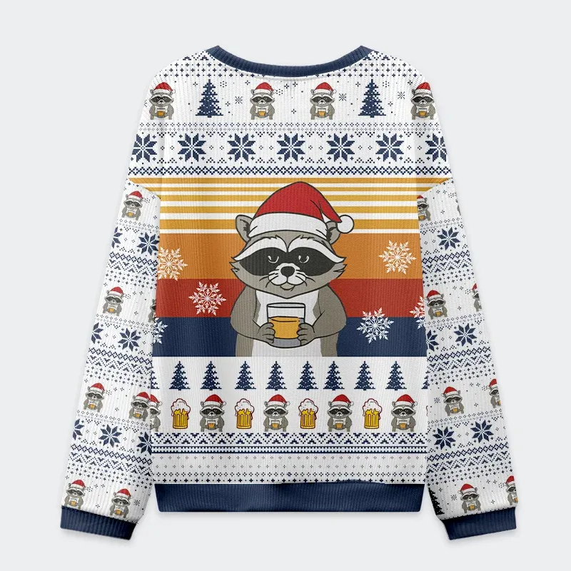 Tokyo-Tiger Raccoon Drinking Beer Christmas Ugly Sweatshirt