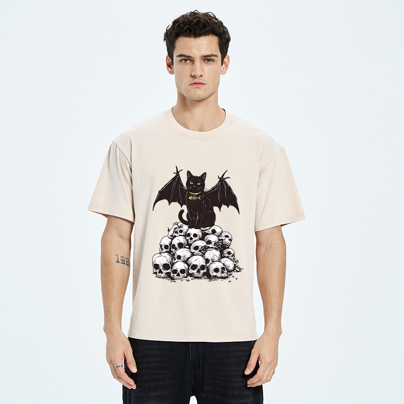 Tokyo-Tiger Skull Bat Cat Washed T-Shirt