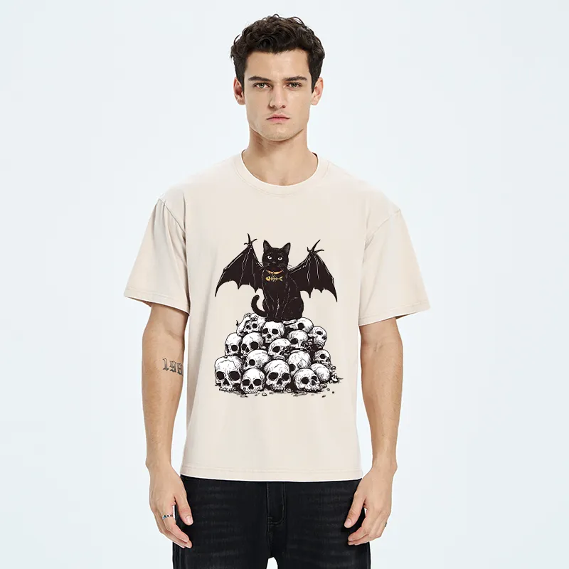 Tokyo-Tiger Skull Bat Cat Washed T-Shirt