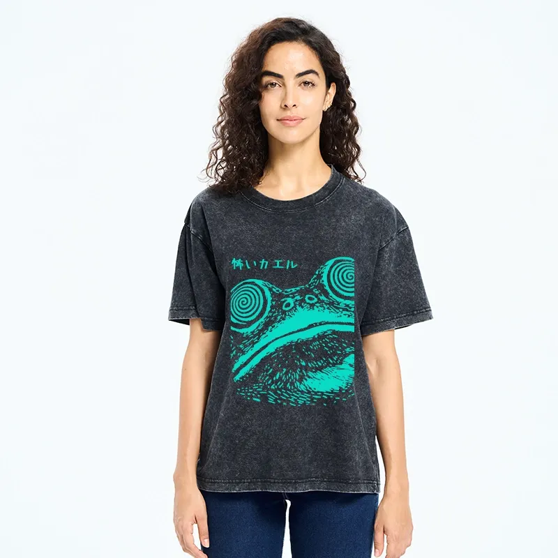 Tokyo-Tiger Spooky Japanese Frog Ukiyo Art Washed T-Shirt