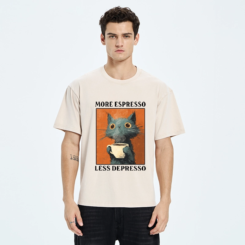 Tokyo‑Tiger Coffee Mood Cat Washed T‑Shirt