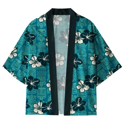 Tokyo-Tiger Floral Escape Teal Kimono Cardigan