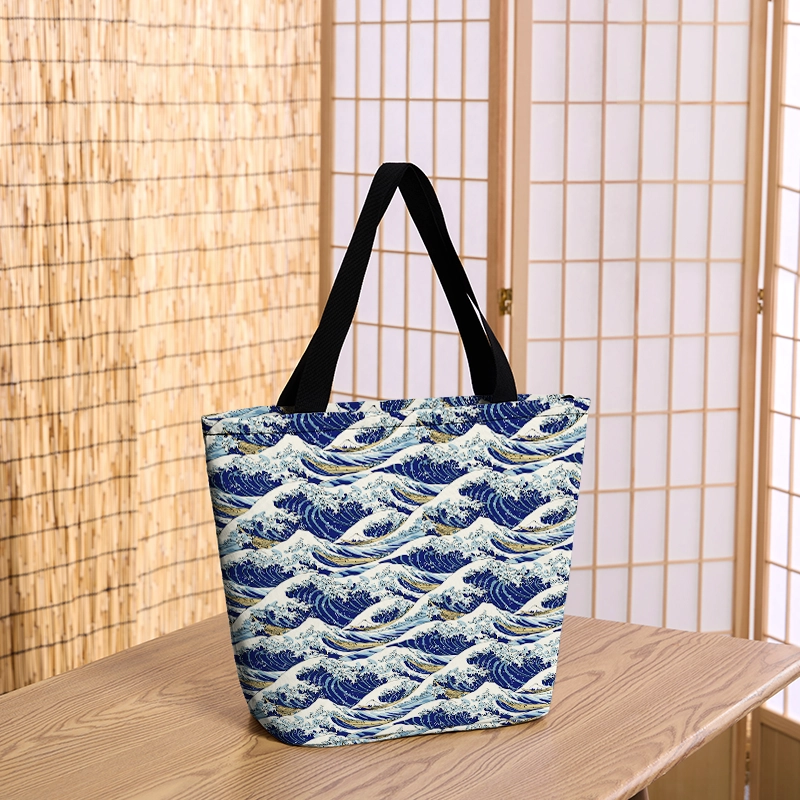 Tokyo-Tiger Japanese Great Wave Zipper Tote Bag