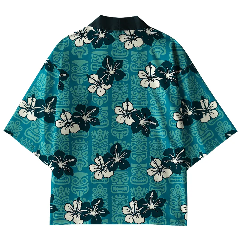Tokyo-Tiger Floral Escape Teal Kimono Cardigan