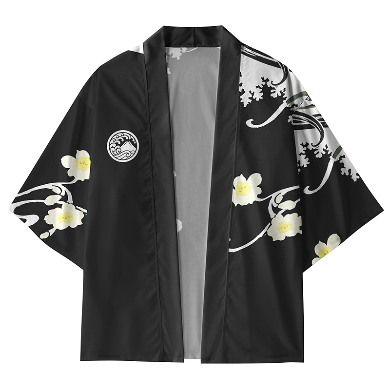 Tokyo-Tiger Black wavy flowers Kimono Cardigan