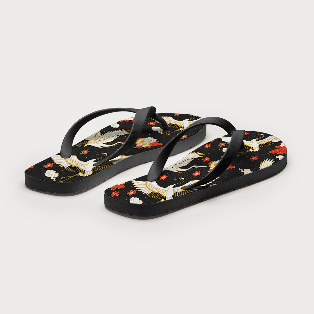 Tokyo-Tiger Celestial Cranes And Blossoms Flip Flops