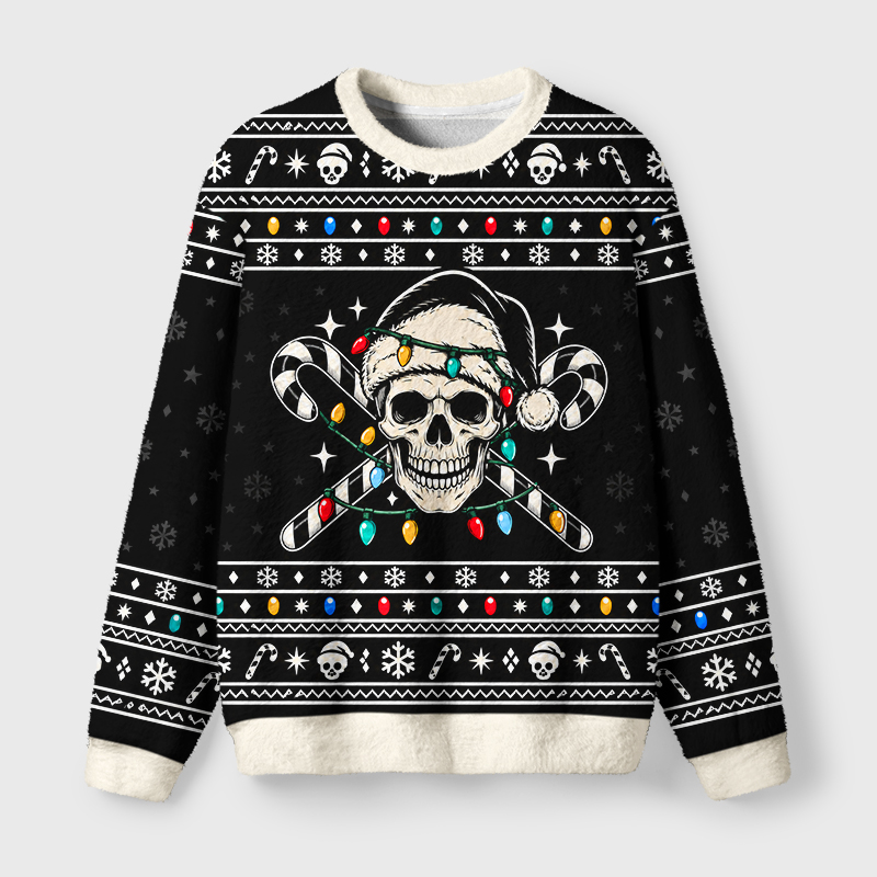 Tokyo-Tiger Skull With Lights Fuzzy Christmas Ugly Sweatshirt