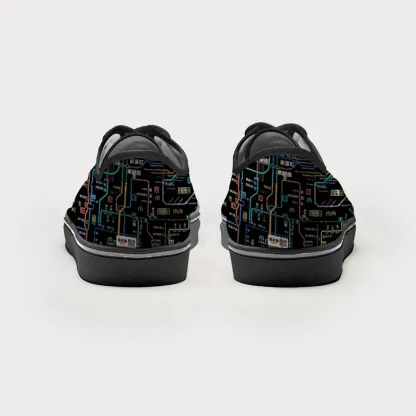 Tokyo-Tiger Tokyo Subway Map Black Canvas Shoes