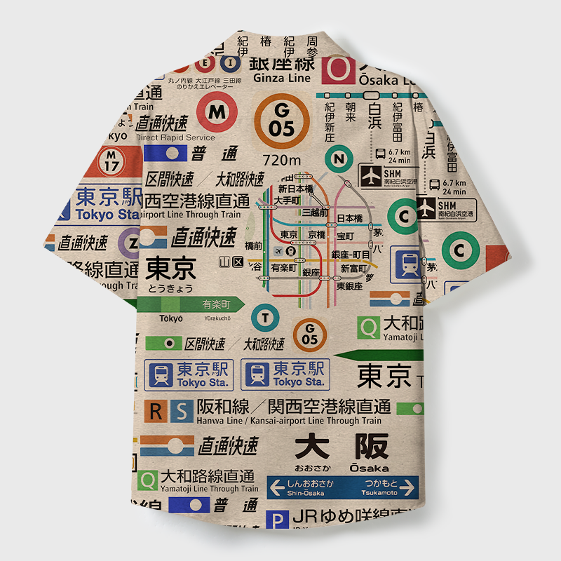 Tokyo-Tiger Tokyo Train Lines Cuban Collar Shirt