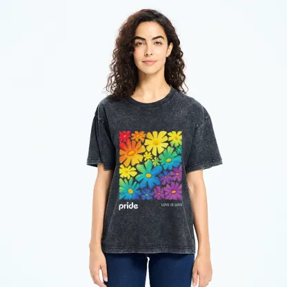 Tokyo-Tiger Colorful Blooms Honor Equal Loving Souls Washed T-Shirt
