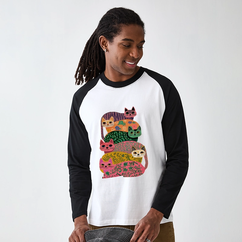 Tokyo-Tiger Colorful Cats Raglan Long Sleeve T-shirt