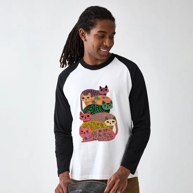 Tokyo-Tiger Colorful Cats Raglan Long Sleeve T-shirt