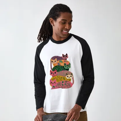 Tokyo-Tiger Colorful Cats Raglan Long Sleeve T-shirt
