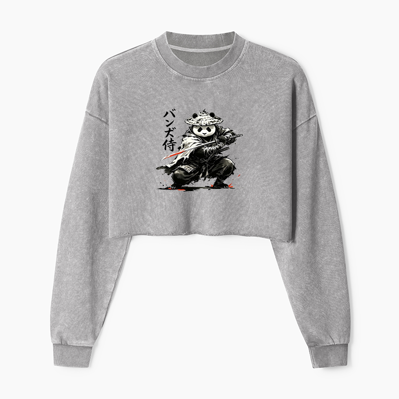 Tokyo-Tiger Panda Samurai Warrior Washed Crop Sweatshirt