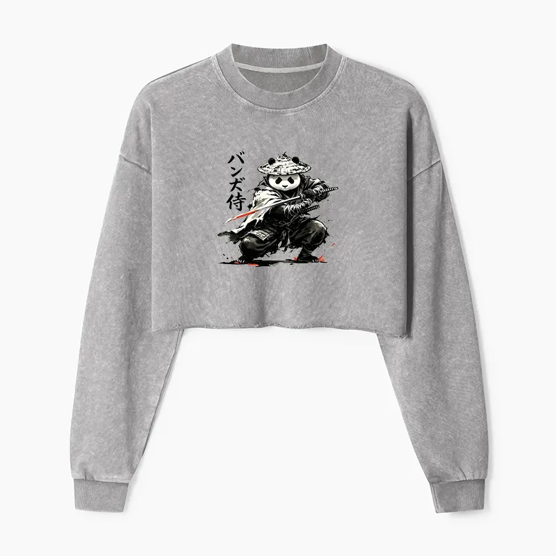 Tokyo-Tiger Panda Samurai Warrior Washed Crop Sweatshirt