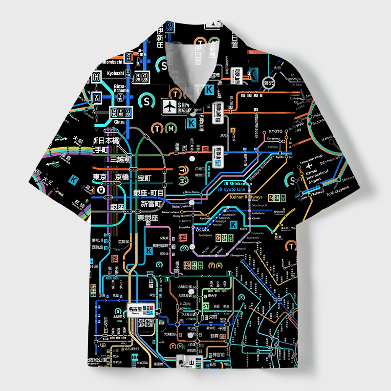 Tokyo-Tiger Tokyo Subway Map Black Cuban Collar Shirt