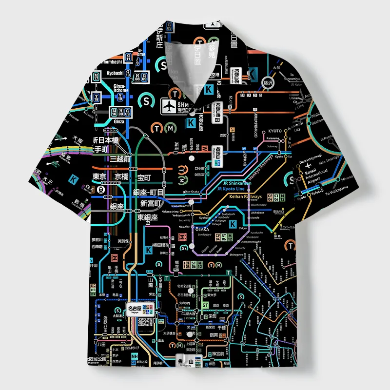 Tokyo-Tiger Tokyo Subway Map Black Cuban Collar Shirt Sale