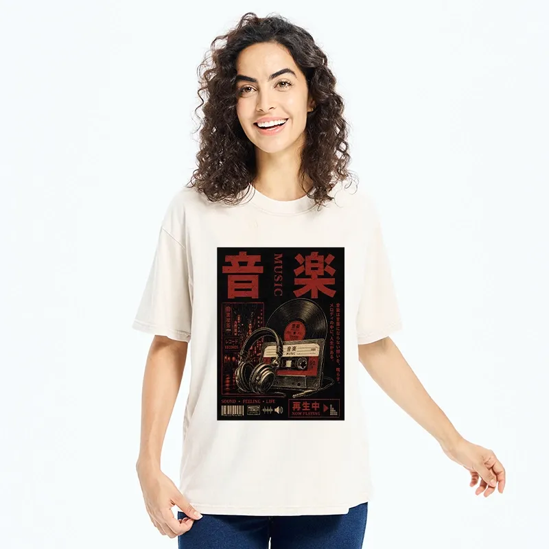 Tokyo-Tiger Retro Music Lovers Washed T-Shirt