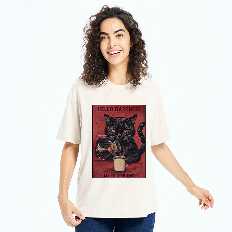 Tokyo-Tiger Moody Black Cat Pours Coffee Art Washed T-Shirt