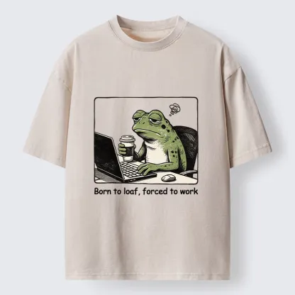 Tokyo-Tiger Working Frog Coffee Meme Washed T-Shirt