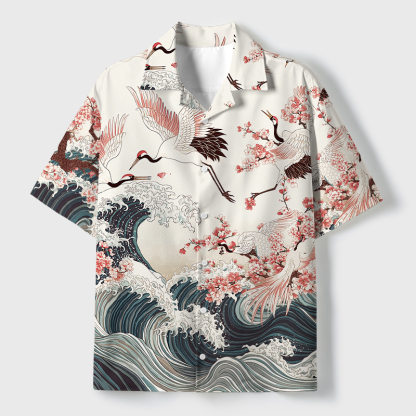 Tokyo-Tiger Cranes Dancing On The Waves Button-up Shirt