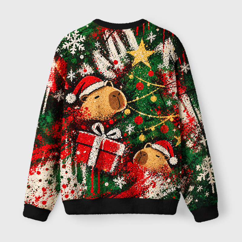 Tokyo-Tiger Capybara Christmas Fun Fuzzy Christmas Ugly Sweatshirt