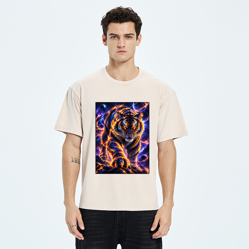 Tokyo-Tiger Cosmic Galaxy Cool Tiger Washed T-Shirt