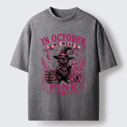 Tokyo-Tiger Witch Cat Breast Cancer Awareness Washed T-Shirt