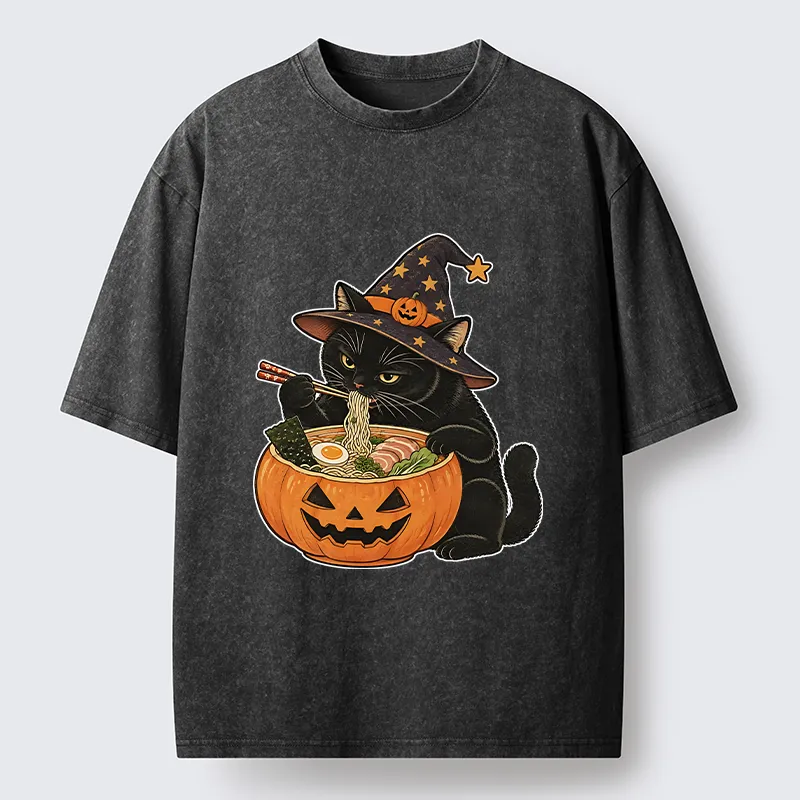 Tokyo-Tiger Witch Cat Ramen Washed T-Shirt