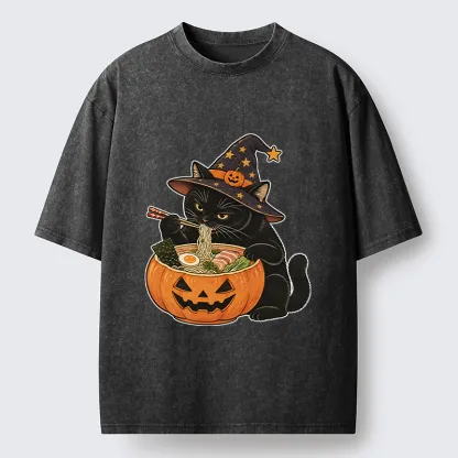 Tokyo-Tiger Witch Cat Ramen Washed T-Shirt