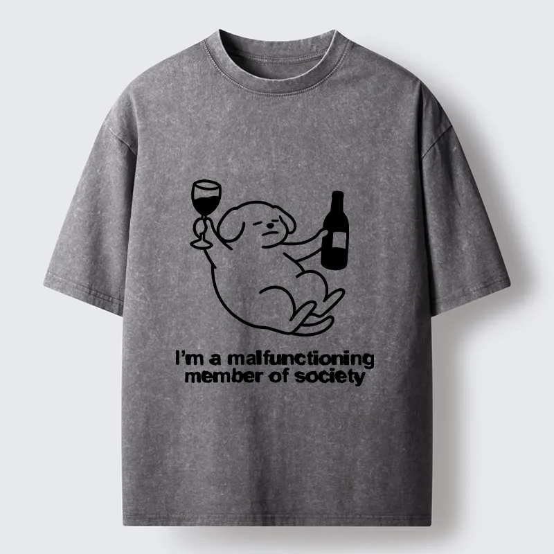 Tokyo‑Tiger Silly Wine Dog Vibe Washed T‑Shirt