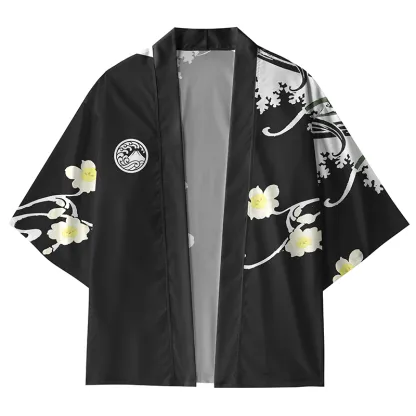 Tokyo-Tiger Black wavy flowers Kimono Cardigan