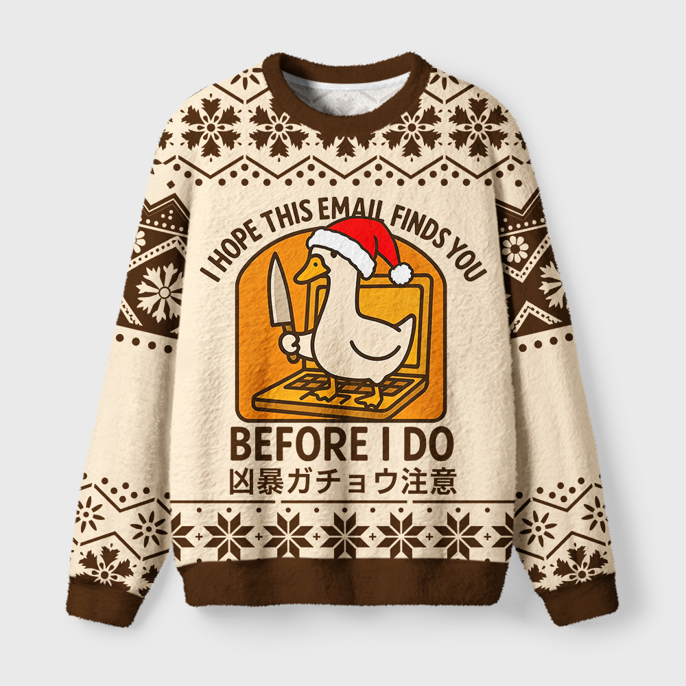 Tokyo-Tiger Angry Email Goose Fuzzy Christmas Ugly Sweatshirt